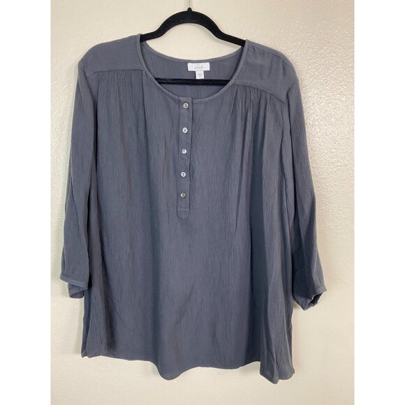 J. Jill Pure Gray 3/4 Sleeve Tunic Top Women size XL Lagenlook Mother of pearls - Picture 1 of 14